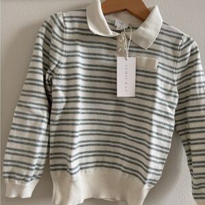 Jamie Kay Cream and Sage Striped Collared Sweater Top in excellent condition